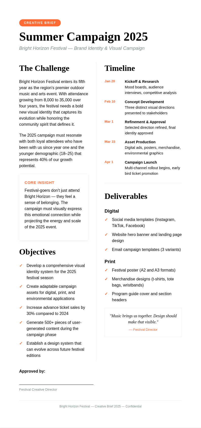 Creative Portfolio Brief With Two Column Layout